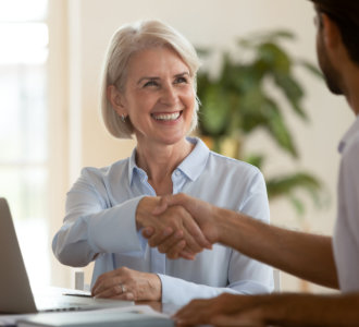 A woman smiling to a man